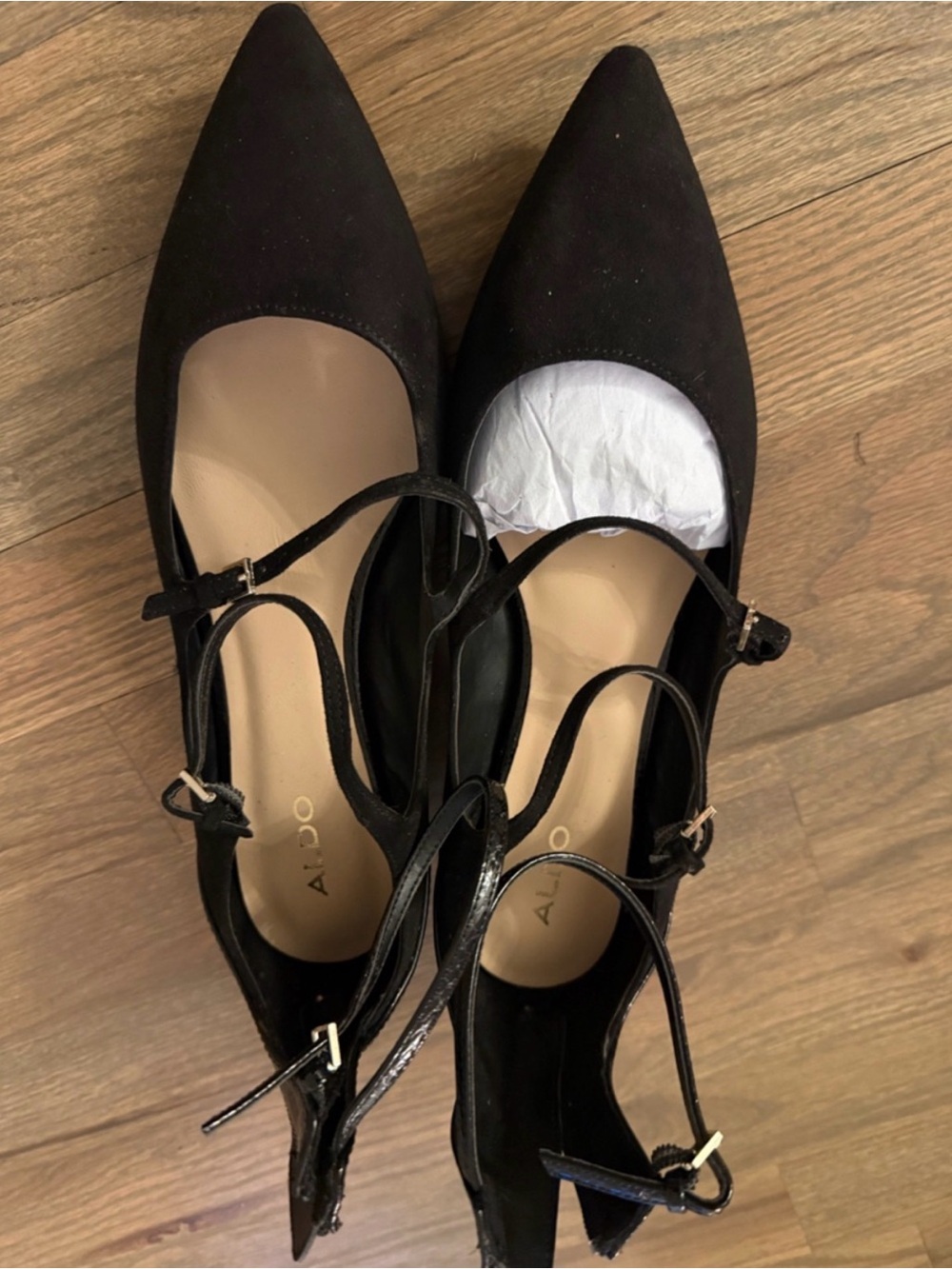 Aldo Black Pointed-Toe Ankle-Strap Heels